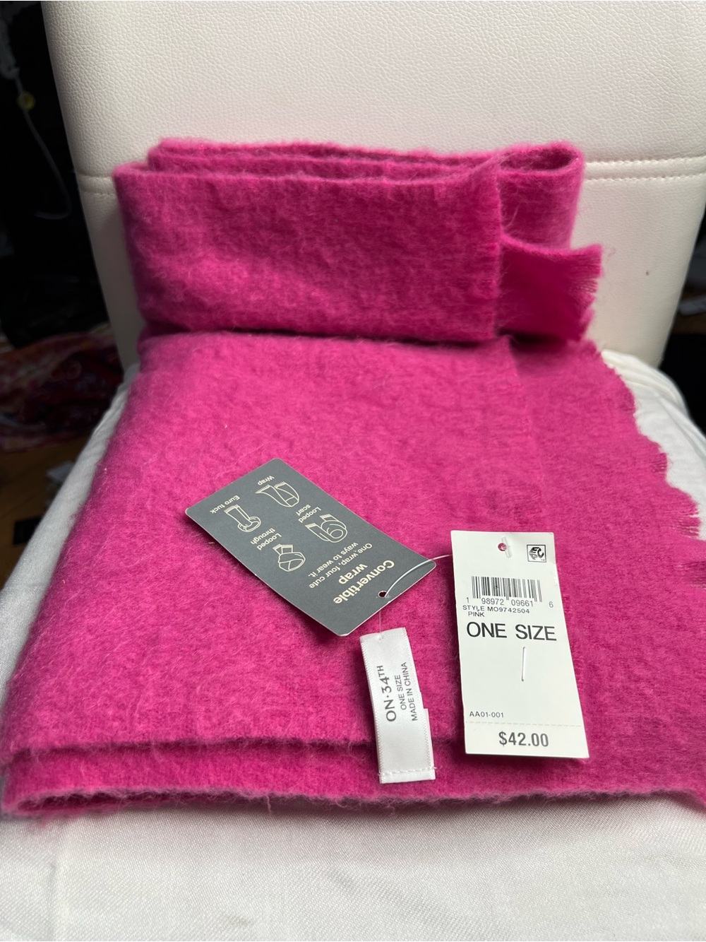 Bright Pink Felted Wool Scarf by ON 3.1 - One Size